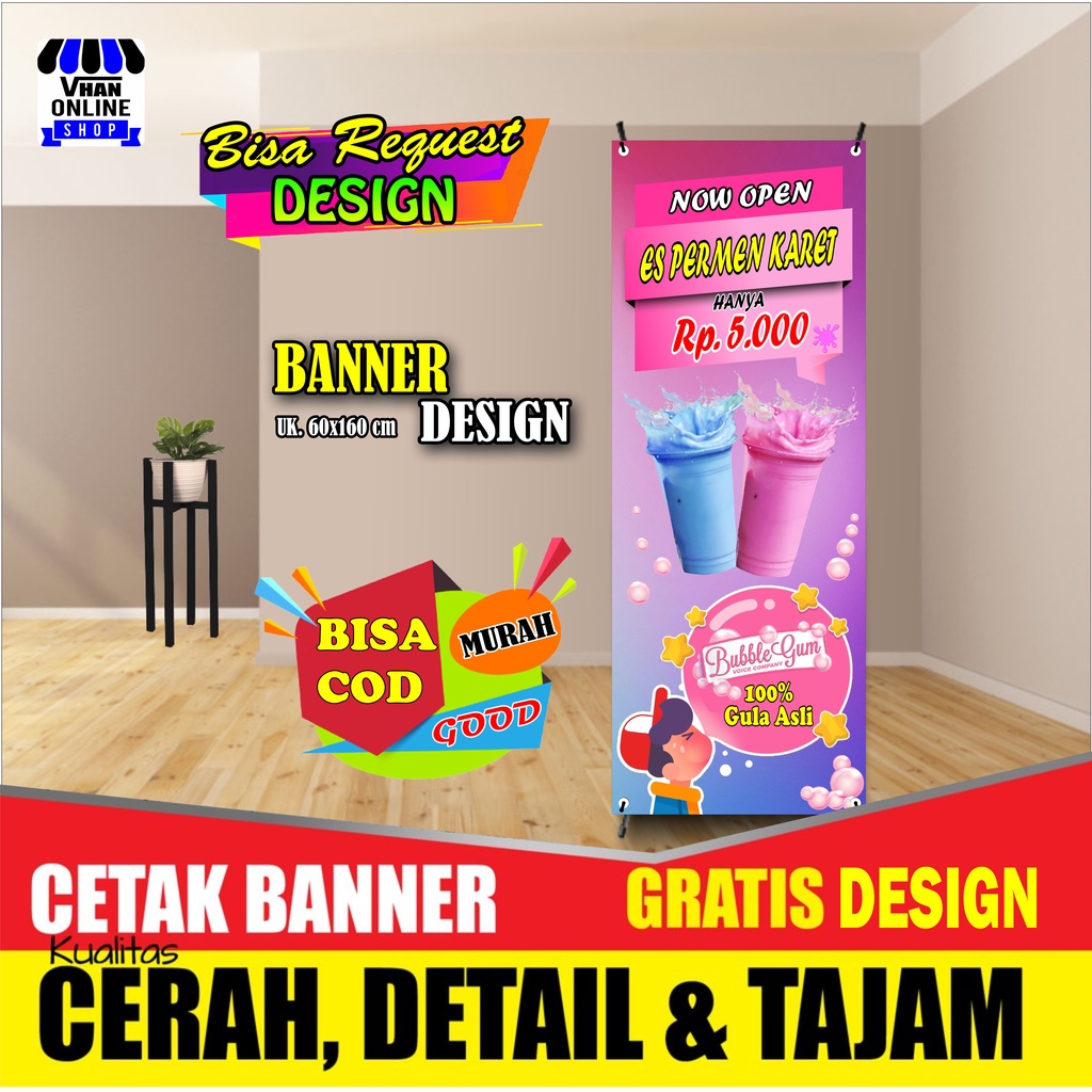 Spanduk Banner Backdrop Es Permen Karet Viral Murah Bagus