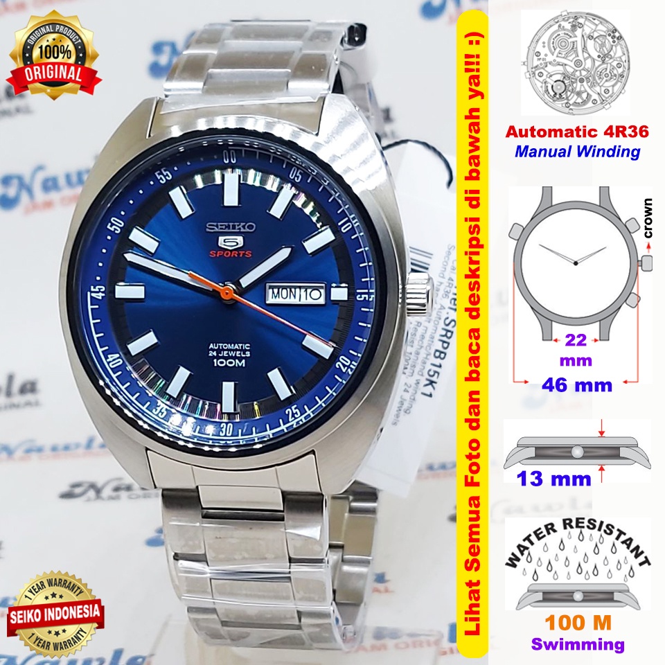 Seiko 5 Sports SRPB15K1 Retro Turtle Blue - Jam Tangan Pria SRPB15