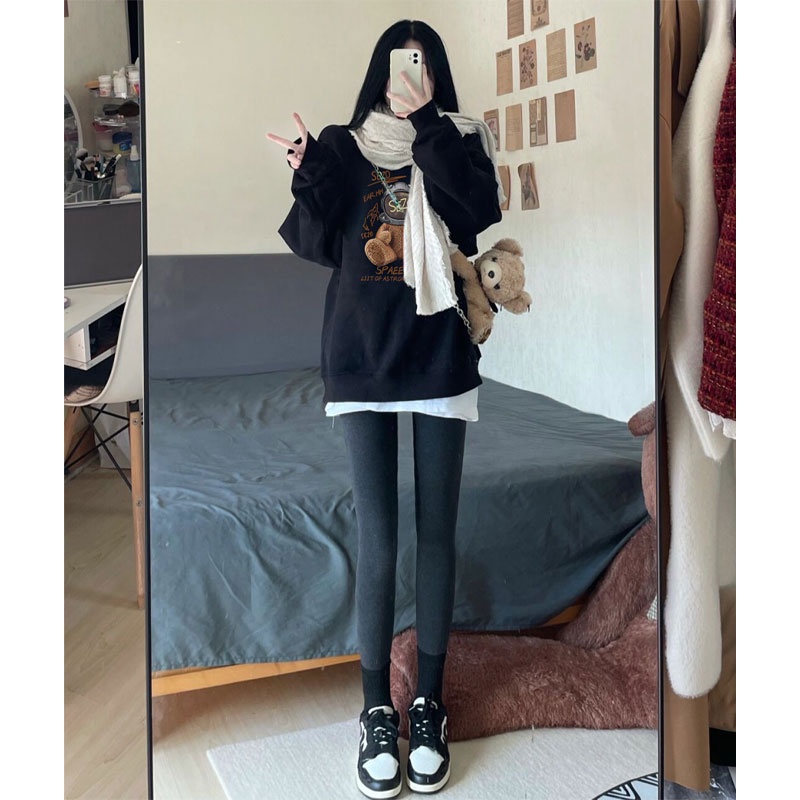 EUNII Sweater Lengan Panjang Cartoon Space Bear Korean Style/Hoodie Oversize/Baju Wanita/Switer Wanita