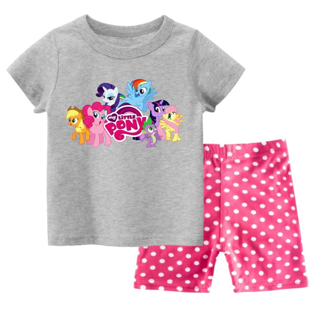 Rdkidzid Setelan Lengan Pendek Anak Cewek Set Baju Kaos Anak Perempuan Motif Little Pony DTF