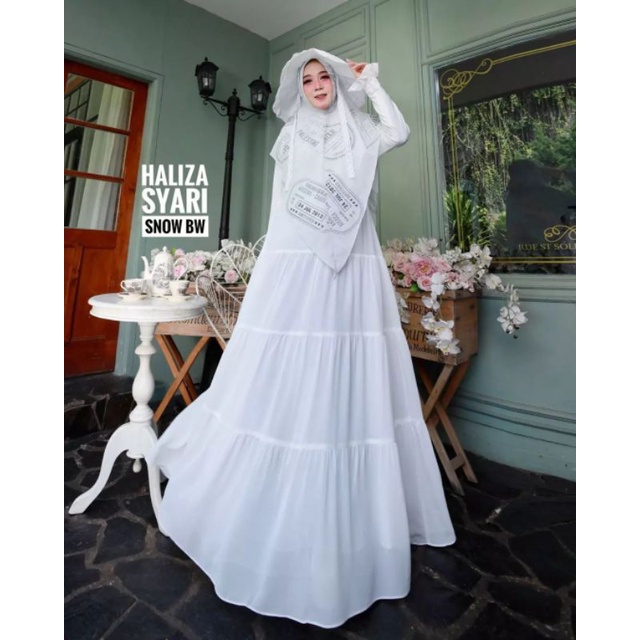 GAMIS UMROH DAN HAJI / SNOW BW BY HALIZA SYARI / GAMIS SYARI PUTIH MEWAH