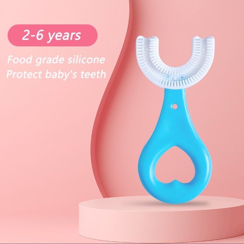 Sikat gigi Anak Umur 6-12 Bahan Lembut Model Korea Sikat gigi anak Bahan silikon Sikat Gigi Anak U / Sikat gigi Baby bahan silikon warna-warni / Training Toothbrush Baby Silicone 360°