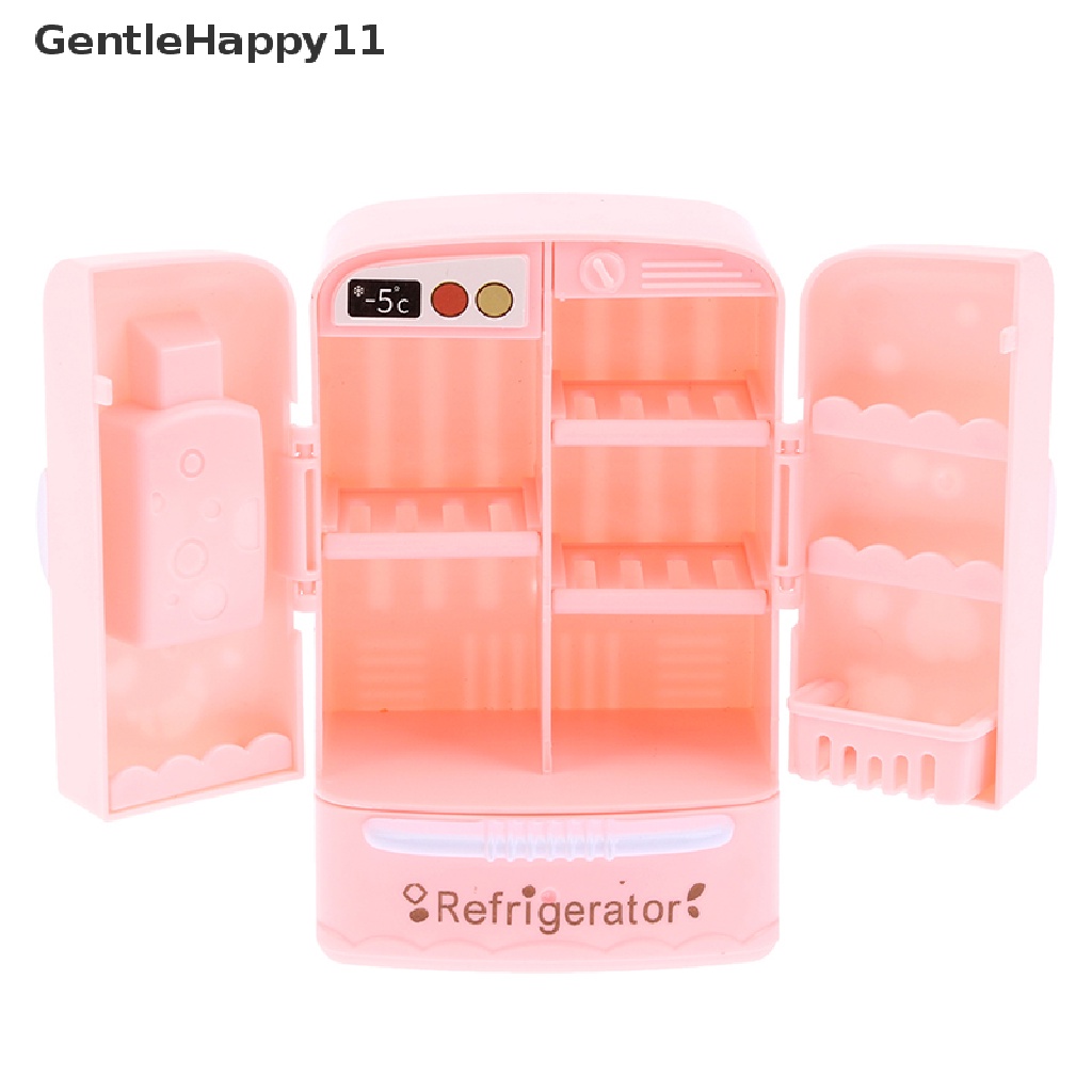 Gentlehappy1:12rumah Boneka Miniatur Pink Kulkas Fridge Freezer Untuk Boneka Kitchen id