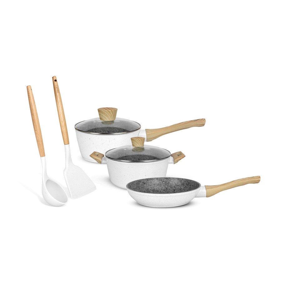 Panci Set Marble Cypruz PI-0914 White Marble Series Essential Set