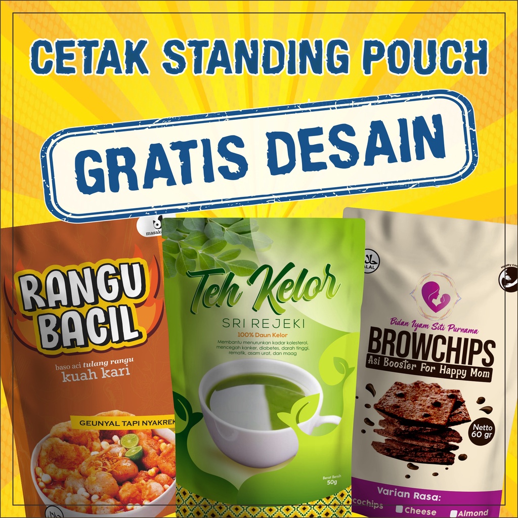 Jual Custom Cetak Standing Pouch Kemasan Makanan Ringan Snack Cemilan