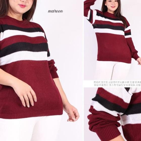 Sweater Jumbo Megumika Rajut Baju Atasan Lengan Panjang Bigsize - Putih