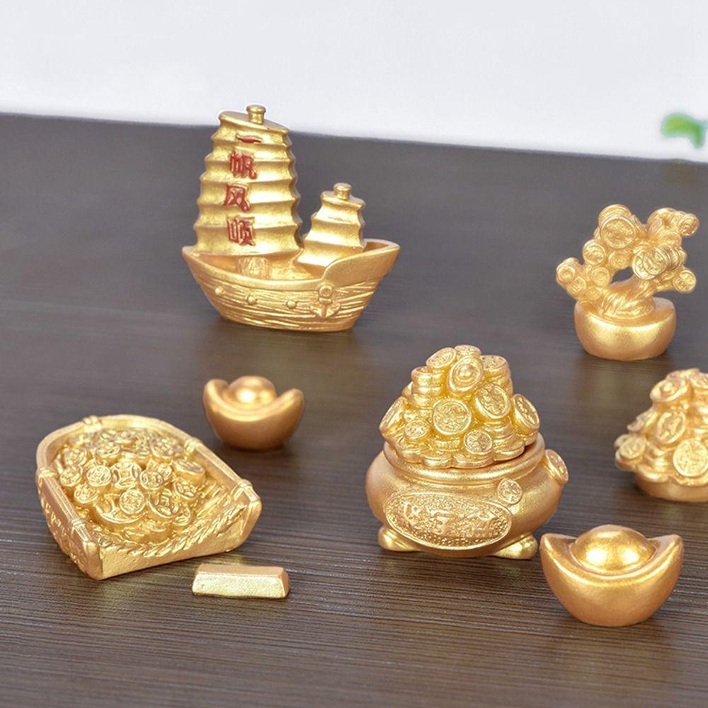 AUGUSTINA Ornamen Kecil Meriah Labu Perahu Tahan Lama Tahun Baru Dekorasi Hiasan Kerajinan Resin Home Decor Desktop Decor DIY Ornamen Menguntungkan