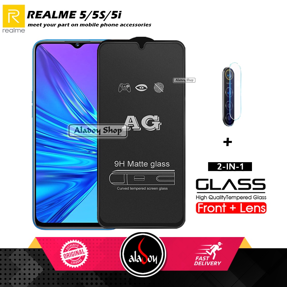 Realme 5/5I/5S PAKET 2IN1 Tempered Glass Matte Anti Glare Full Layar dan Tempered Glass Kamera