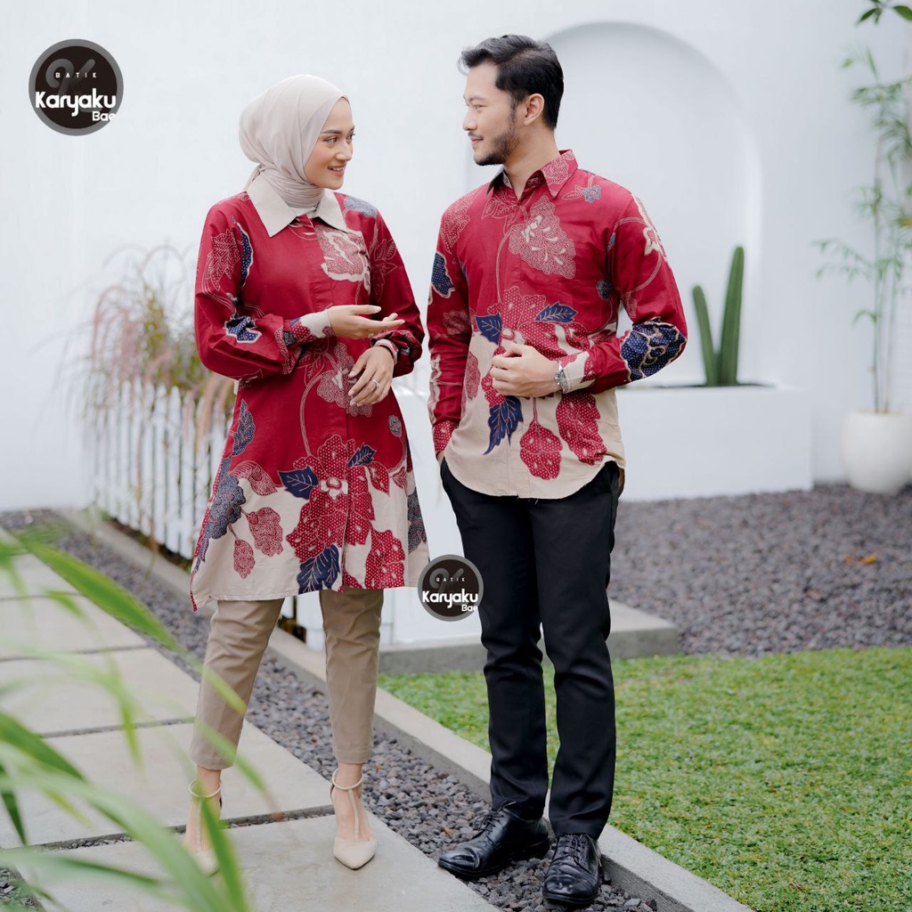 Batik Couple Modern Atasan Tunik Batik Kerja Kantor Wanita Baju Batik Wanita Dan Pria Batik Seragam M L XL XXL