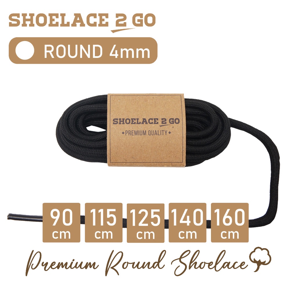 SHOELACE 2 GO PREMIUM TALI SEPATU BULAT ROUND - SR4 - B1 - BLACK - 4MM