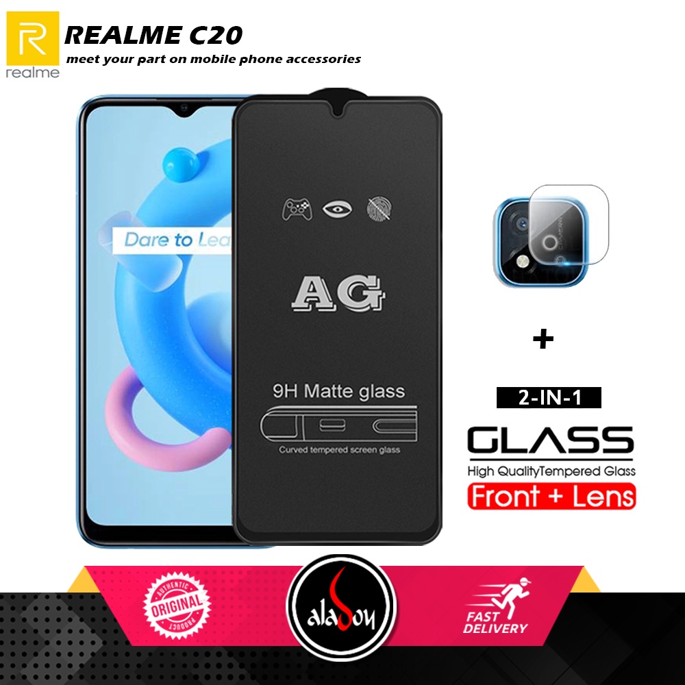 Realme C20 PAKET 2IN1 Tempered Glass Matte Anti Glare Full Layar dan Tempered Glass Kamera