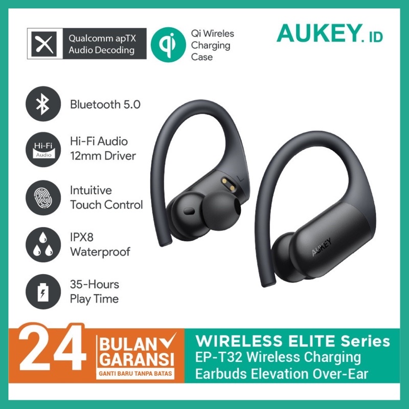 Headset / TWS Aukey EP-T32 Wireless Charging Earbuds Elevation Over-Ear Sport Earphone Bluetooth 5.0