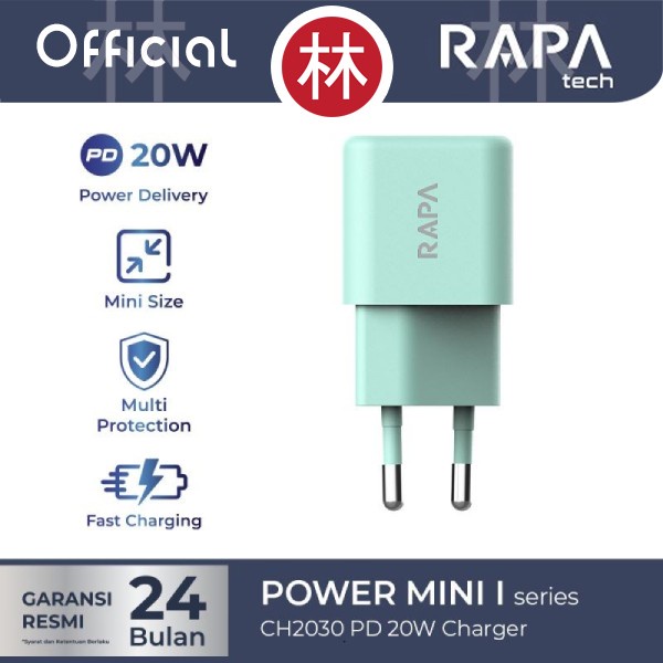 RAPAtech CH2030 &amp; DC1013 - PD20W Charger 20W &amp; USB-C to USB-C Cable QC