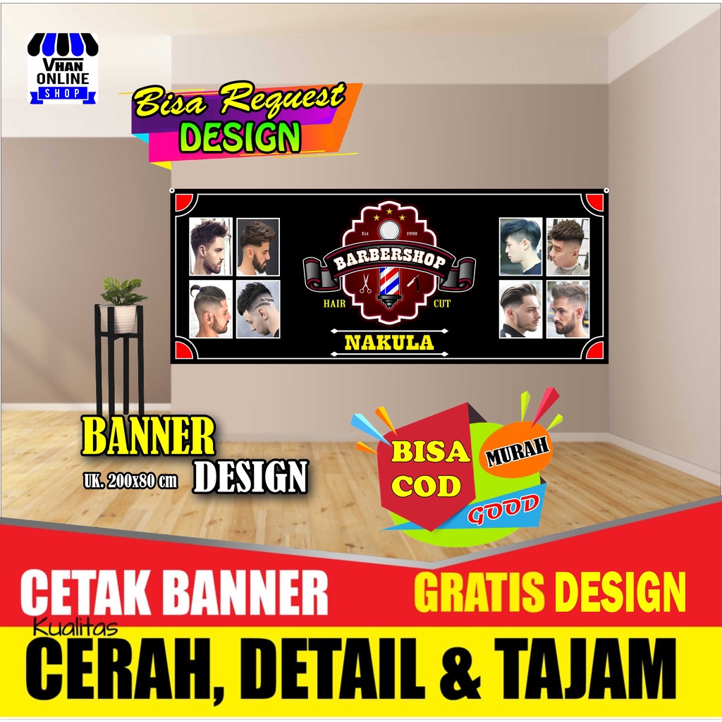Spanduk Banner Pangkas Rambut, Barbershop Keren Simple Hitam