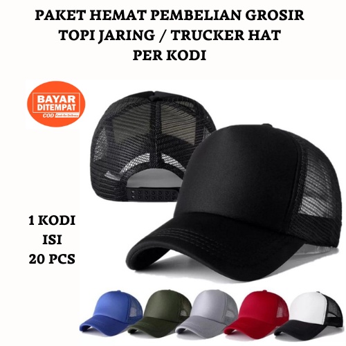 Paket Hemat Harga Per Kodi Topi Jaring Dewasa / Trucket Hat Polos Satu Warna