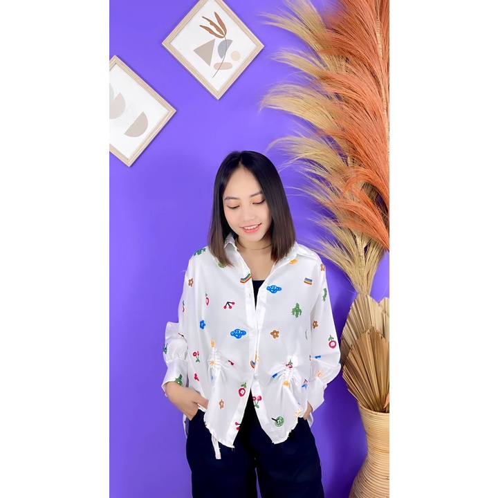 BEFAST  - ZRX OOTD Kemeja NEDYA / Becca Kiyowo Ruched Shirt / Kemeja Serut Wanita Model Terbaru / Pakaian Kekinian Remaja ABG / Hem Lengan Panjang / Fashion Wanita Remaja Trendy / Kemeja Motif / Outift Cewe Kue