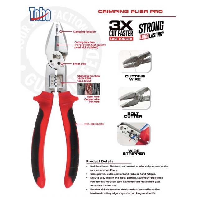 TOHO Crimping plier pro 8 inch bolt cutter / Tang crimping multifungsi gagang isolator / alat bengkel