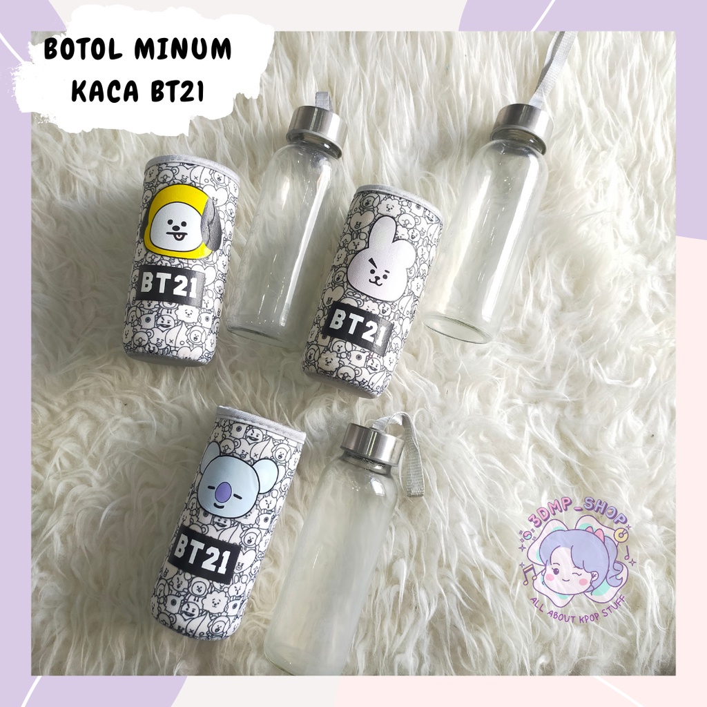 Botol minum kaca sarung bt21 koya cooky twice seventeen blackpink