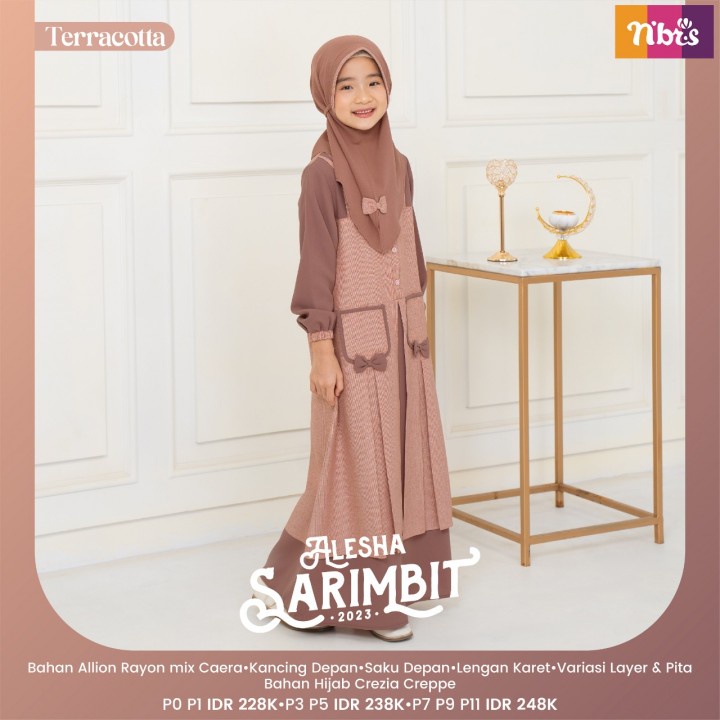 Nibras Gamis Anak Perempuan Setelan Set Jilbab Terbaru 2023 Sarimbit Alesha Terracotta Lebaran Promo