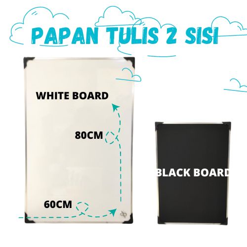 

Baru Papan Tulis 2 Sisi Blackboard Dan Whiteboard Ukuran 60X80Cm