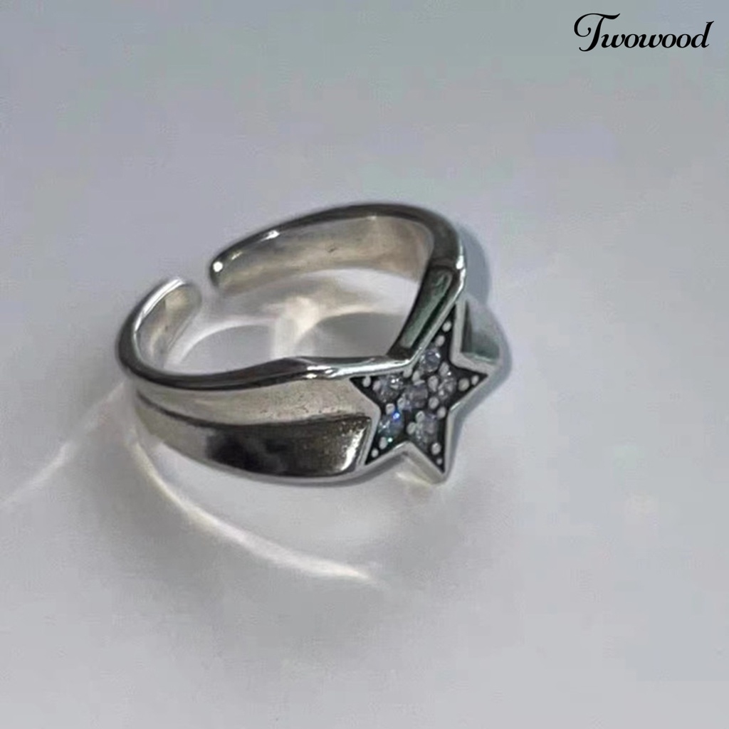 Cincin Model Terbuka Desain Pentagram Irregular Aksen Berlian Imitasi Gaya Vintage Untuk Wanita