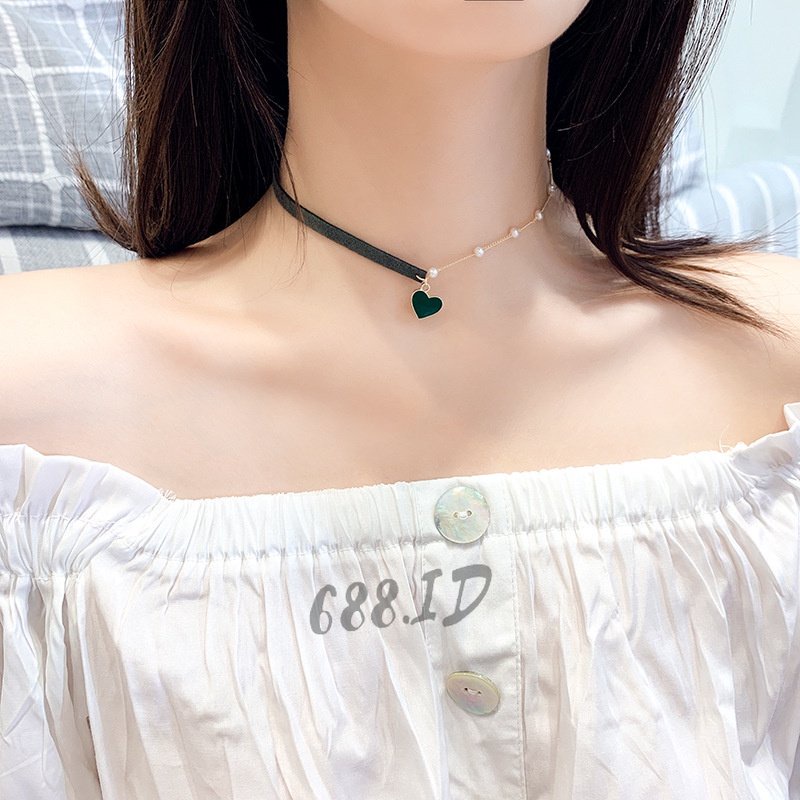 Kalung Choker Wanita Korea Liontin Hati Cinta Love Mutiara Rantai Fashion Necklace Aksesoris Fashion Kekinian Impor Murah Cantik Elegan Trend NL 14