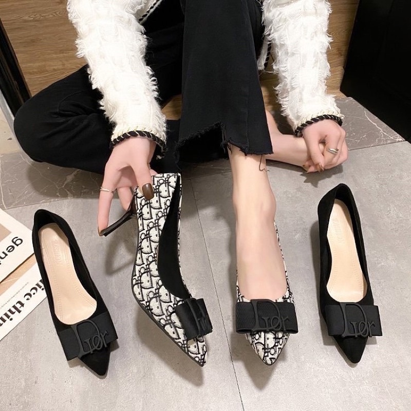 SF10999 Sepatu Wanita Import Dior Mono Hak Tinggi