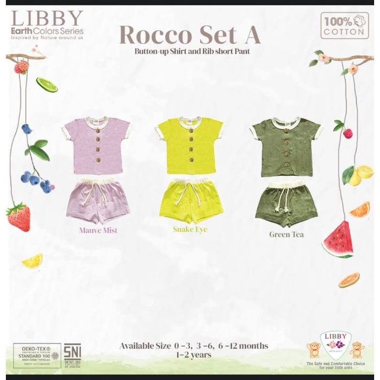 LIBBY EARTH SERIES ROCCO SET BUTTON UP SHIRT AND RIB SHORT PANT ROCCO BAJU PENDEK CELANA PENDEK SETELAN BAJU ANAK  UNISEX 0 - 2 TAHUN