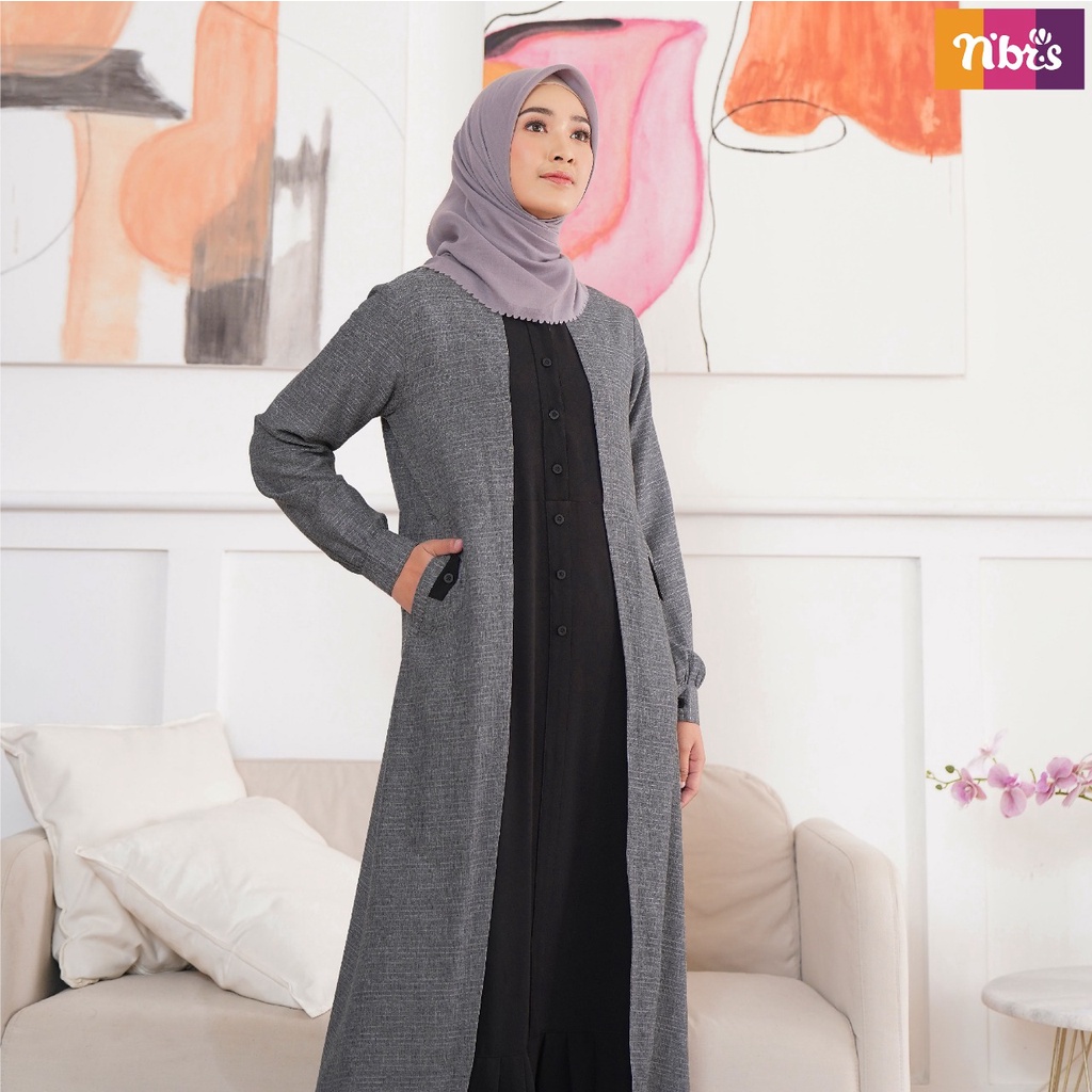 [BISA COD] Nibras Gamis NB B98 Bahan Meralda mix Amunzen Dress Fashion Muslimah Simpel Polos by Nibras