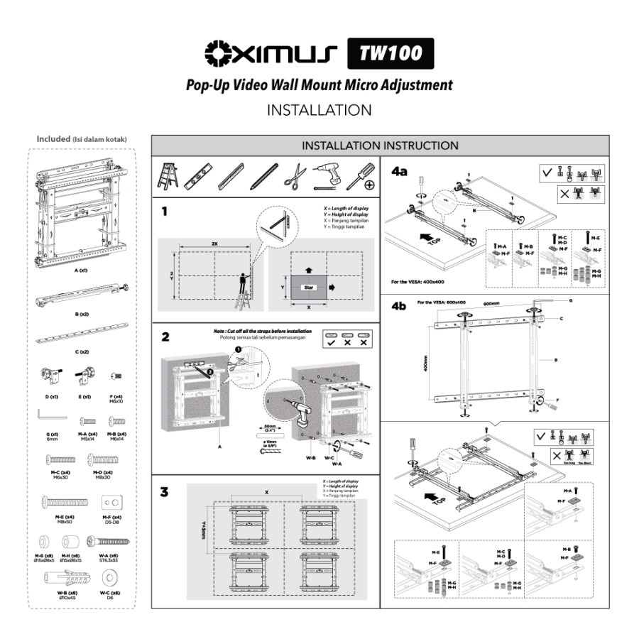 Bracket LED TV Video Wall Pop Up Tilt Micro Adjustment OXIMUS TW100