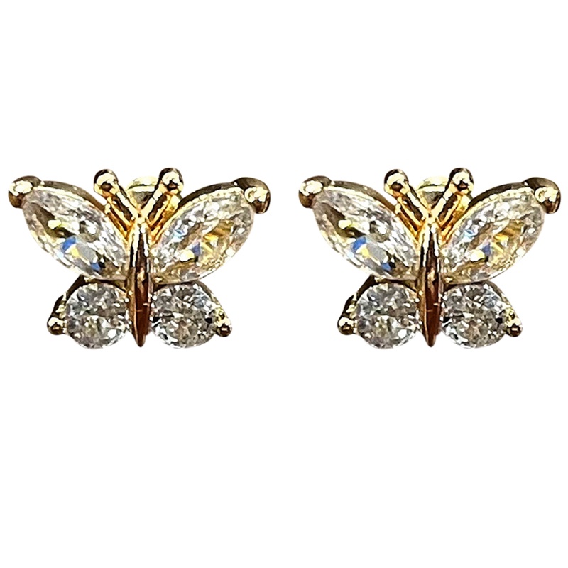 Fancyqube Anting Stud Desain Kupu-Kupu Warna Emas Silver Untuk Wanita