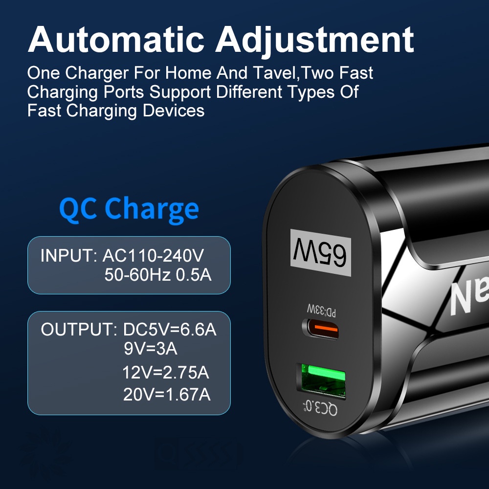 Adapter Power Charger QC3.0 + PD USB Fast Charging 5V / 9V / 12 Untuk Iphone / Android