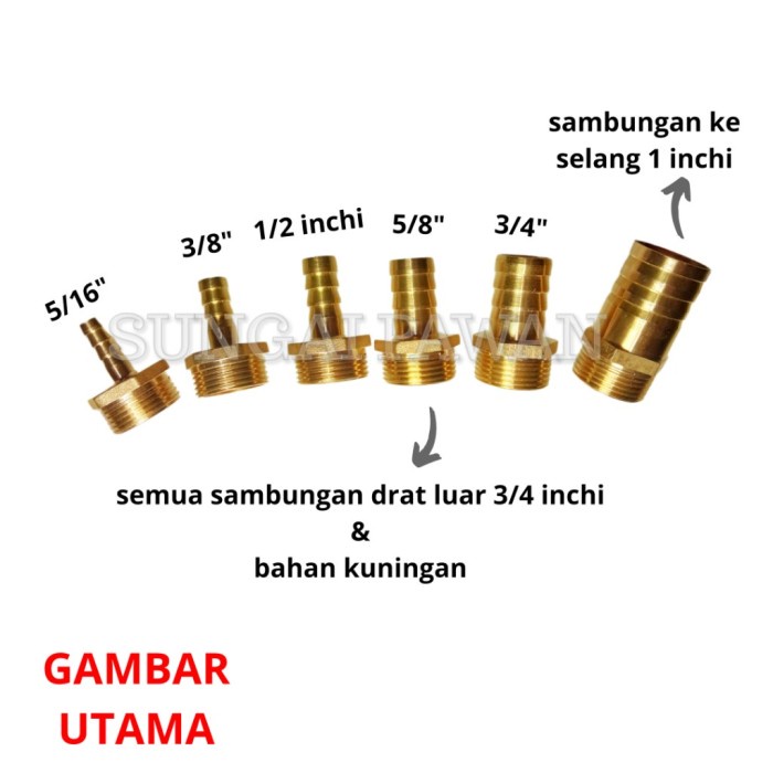 Irigasi Sambungan Konektor Pipa Drat Luar 3/4 Inchi Ke Selang Kuningan Irigasi