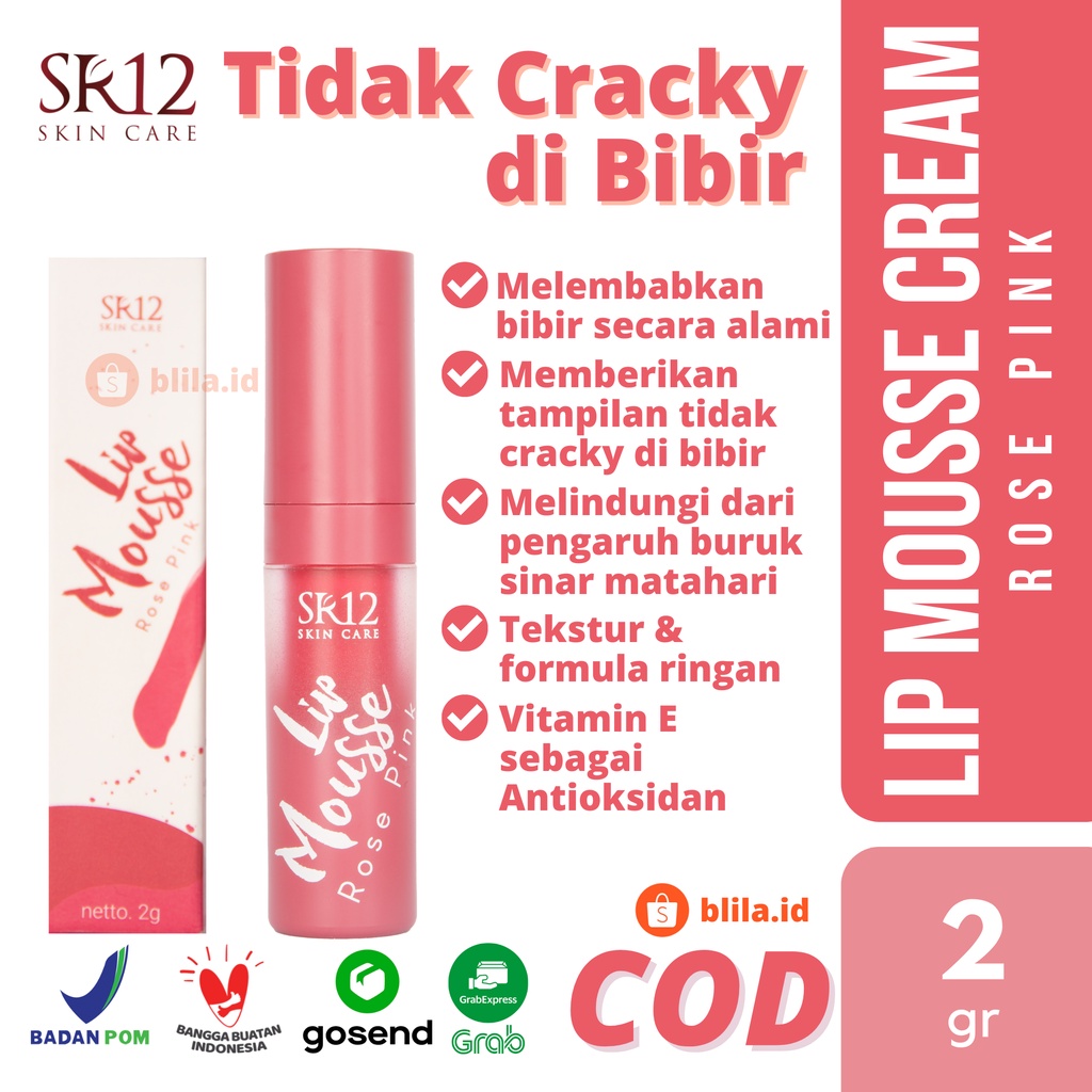 SR12 Lip Mousse Cream Rose Pink 2gr BPOM Menjaga Kelembaban Bibir Kering