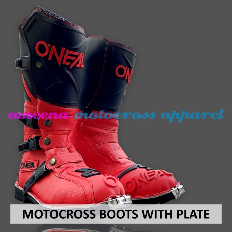 Sepatu MX Boots Oneal with Iron Protector - Sepatu Trail - Sepatu Motocross - Sepatu Enduro - Sepatu Adventure - Black in Red