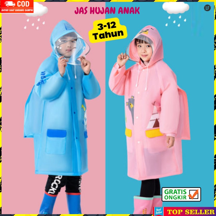 Jas Hujan Anak Laki Laki Mantel Hujan Terusan Anak Cowok Korea Kids Raincoat Fashion Motif Kartun