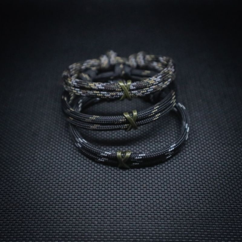 Gelang Handmade Tangan Tali Paracord 550lbs 4mm Spacer Logam Metal X Slider  Sleeve  Premium Couple Pria Wanita Adjustable