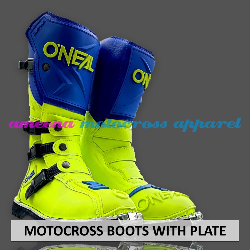 Sepatu MX Boots Oneal with Iron Protector - Sepatu Trail - Sepatu Motocross - Sepatu Enduro - Sepatu Adventure - Blue in Fluogreen