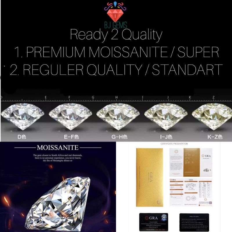 Permata Moissanite D VVs Sertifikat GRA REGULER - PREMIUM Original 1ct - 5 carats