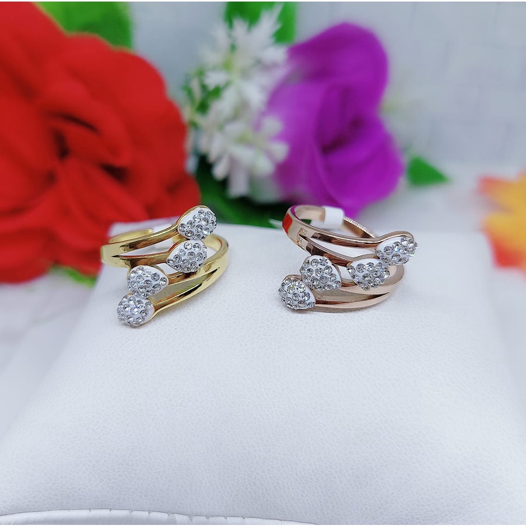 Cincin Titanium Termurah Permata Putih Dan Hitam Perhiasan Wanita