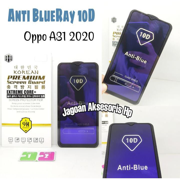 KOREAN Blue Ray 10D Oppo A31 2020 6.5 inchi Tempered Glass FULL GLUE ANTI RADIASI