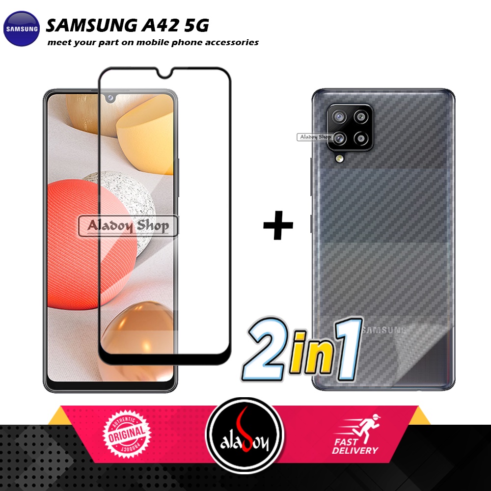 PAKET Tempered Glass + Skin Carbon Film 3D Samsung A42 5G