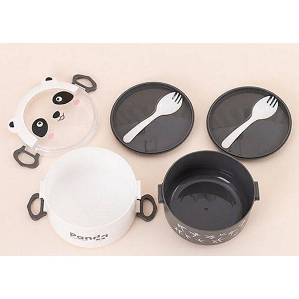 T24 - Lunch Box Set Bulat / Tempat Makan Anak Motif Lucu / Kotak Bekal Anti Tumpah Portable Set