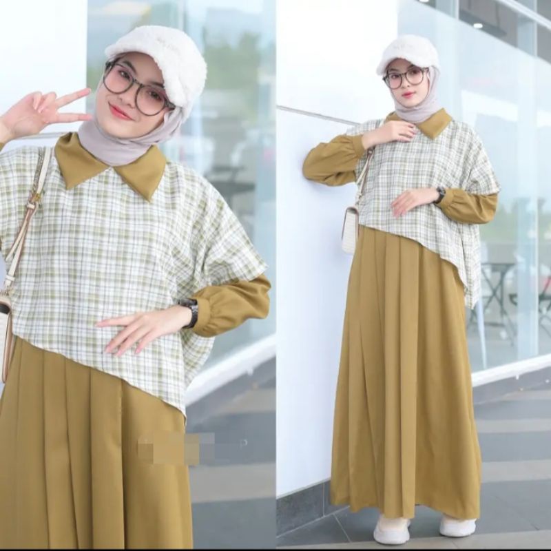 Gamis Outer kotak- kotak  Remaja