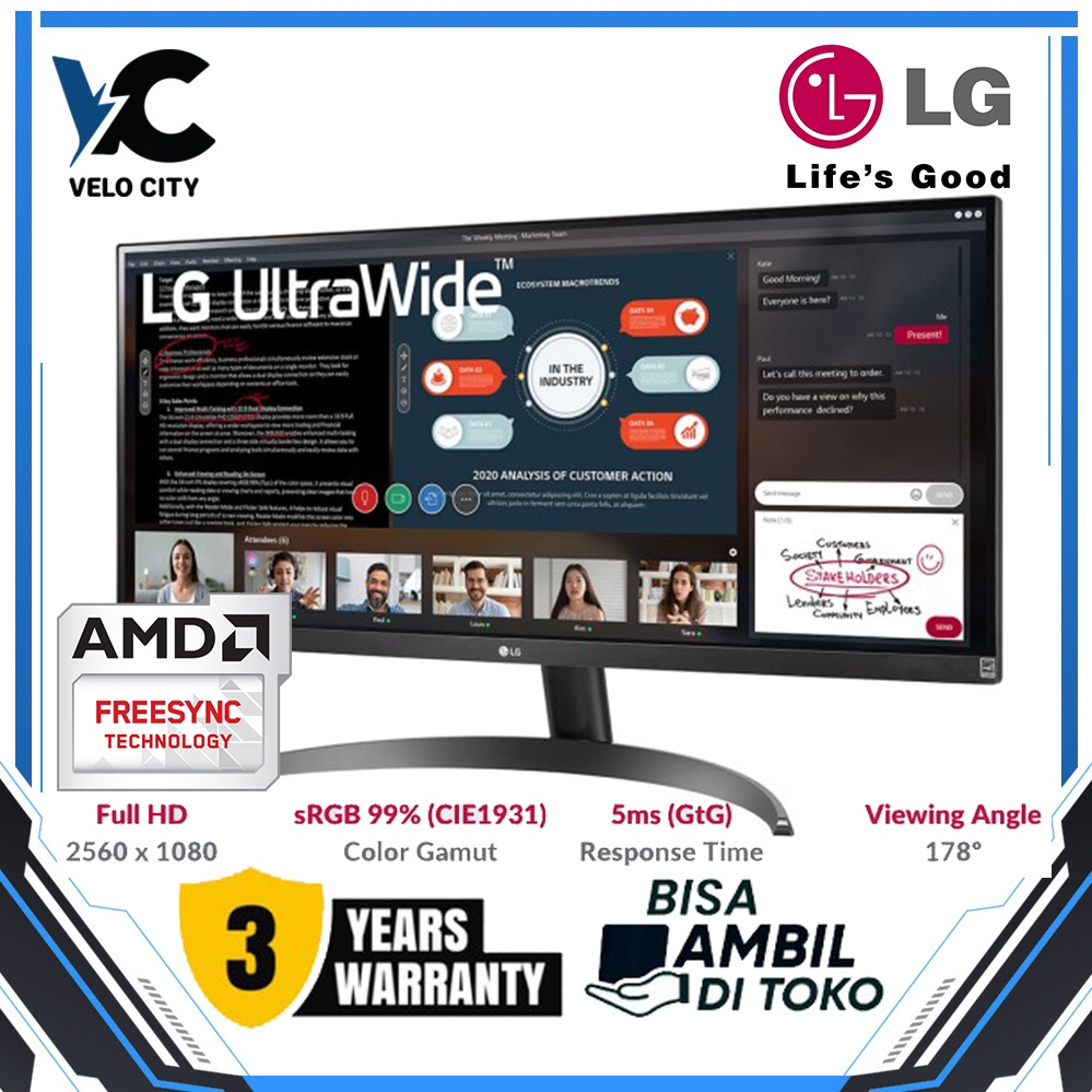 MONITOR LG 29&quot; ULTRAWIDE FHD HDR10 MONITOR 29WP500-B IPS 75hz Freesync