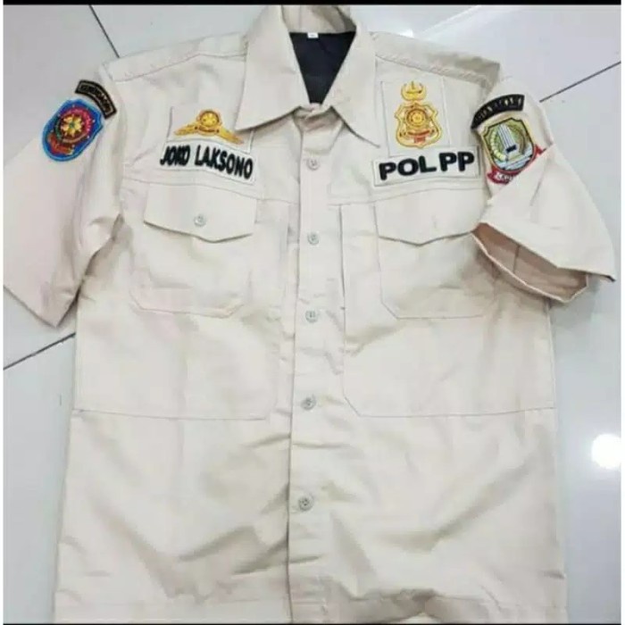 Seragam Pdh Satpol Pp Cream ,Full Bordir Timbul