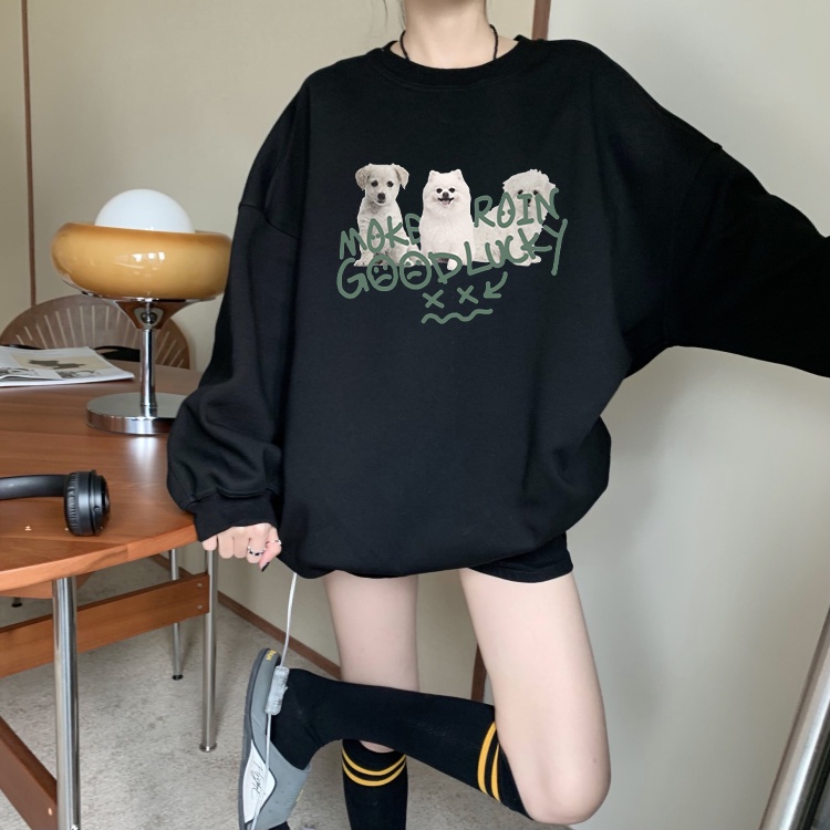EUNII Sweater Lengan Panjang Lovely Dog Korean Style/Hoodie Oversize/Baju Wanita/Switer Wanita