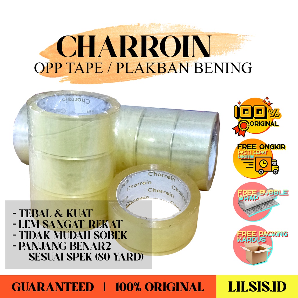 

TERMURAH TERBAIK Lakban Tebal Super Lengket Kuat / Berkualitas Charroin OPP Tape / Plakban Bening 80 Yard Tebal Berkualitas Daya Rekat Super