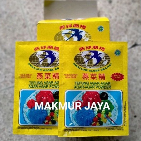 

AGAR AGAR SWALLOW GLOBE BRAND 7Gr Bisa Campur Warna (1 Box Isi 12 Sachet)