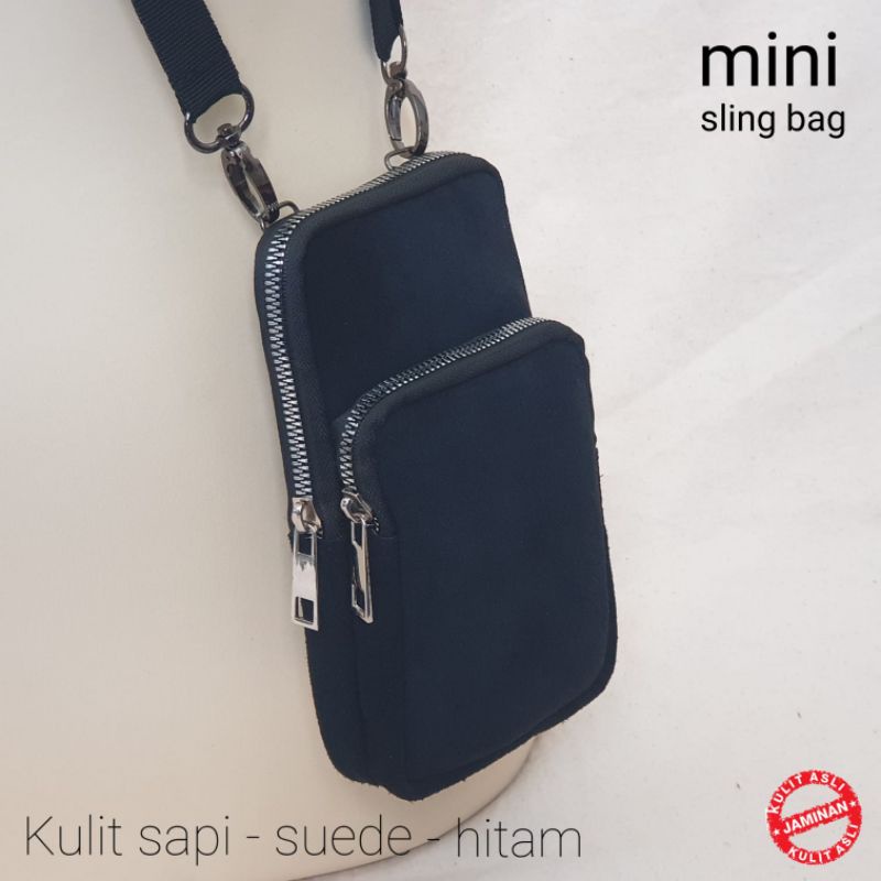 Sling bag pria kulit suede hitam SB10